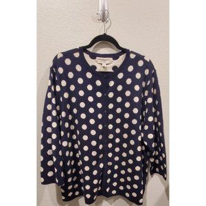 LIZ CLAIBORNE Navy Blue White Polka Dots